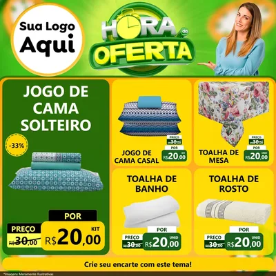 Modelo de Rede Social para Feed Facebook com o tema Hora da Oferta para Cama, Mesa e Banho