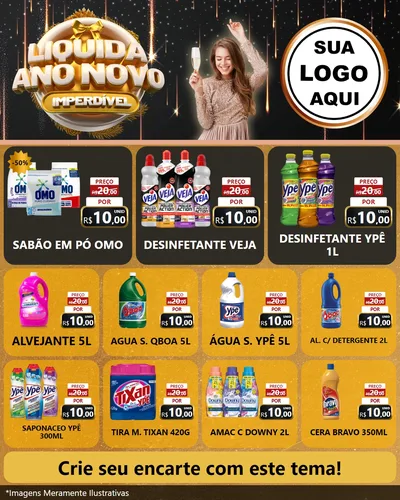 Modelo de Rede Social para Feed Instagram com o tema Liquida Ano Novo Imperdível para Produtos de Limpeza