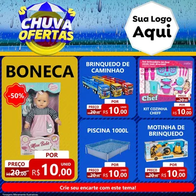 Modelo de Rede Social para Feed Facebook com o tema Chuva de Ofertas para Brinquedos