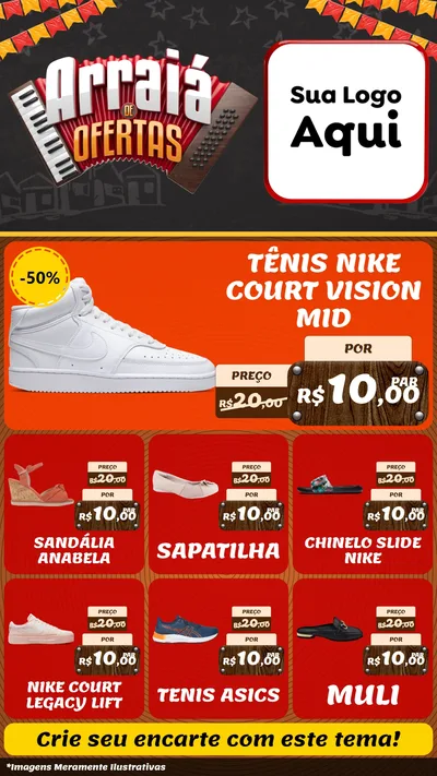Modelo de Rede Social para Stories com o tema Arraiá de Ofertas - Junina para Calçados