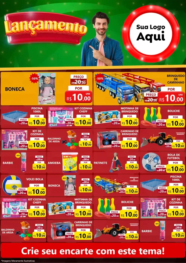 Modelo de Encarte para Encarte A4 Vertical com o tema Lançamento para Brinquedos