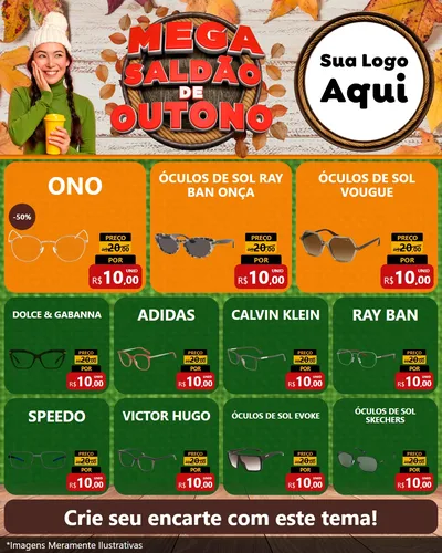 Modelo de Rede Social para Feed Instagram com o tema Mega Saldão de Outono para Óticas