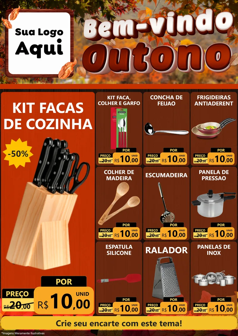 Modelo de Encarte para Encarte A4 Vertical com o tema Bem-vindo Outono para Utilidades Domésticas