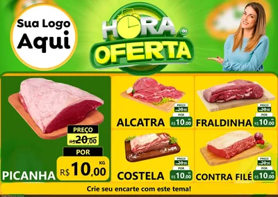 Modelo de Encarte para Encarte A4 Horizontal com o tema Hora da Oferta para Açougue
