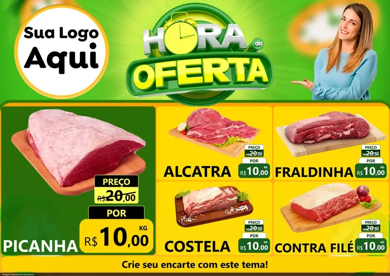 Modelo de Encarte para Encarte A4 Horizontal com o tema Hora da Oferta para Açougue