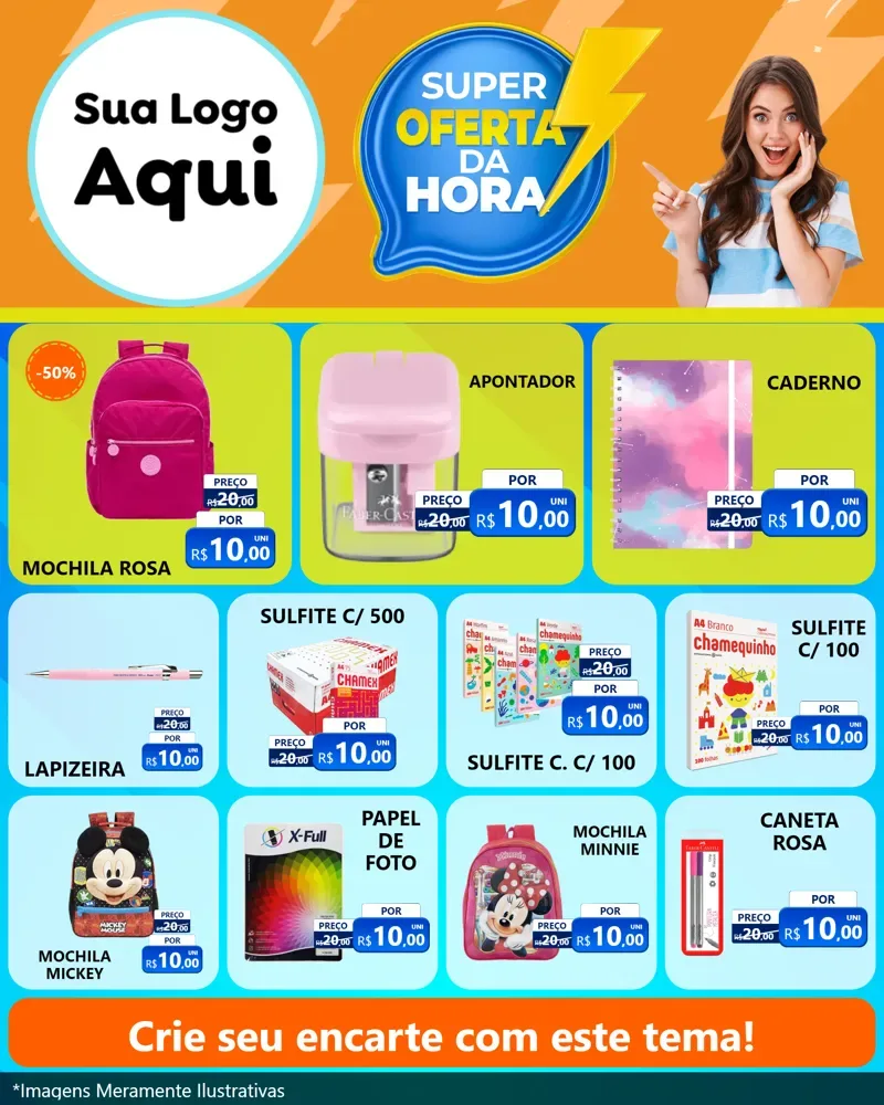Modelo de Rede Social para Feed Instagram com o tema Super Oferta da Hora para Papelaria