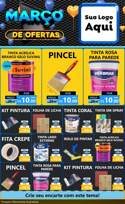 Modelo de Encarte para Encarte Grande com o tema Março de Ofertas para Tintas e Ferramentas