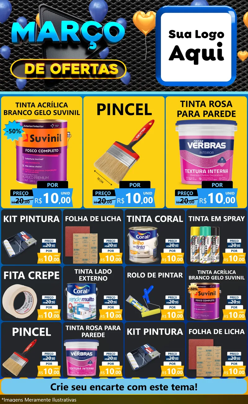 Modelo de Encarte para Encarte Grande com o tema Março de Ofertas para Tintas e Ferramentas