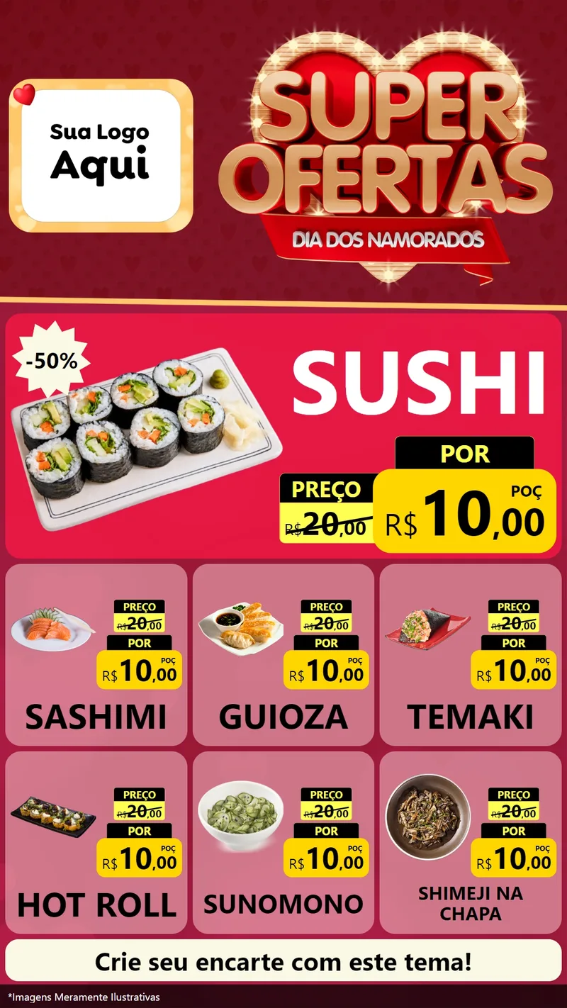 Modelo de Rede Social para Stories com o tema Dia dos Namorados para Comida japonesa