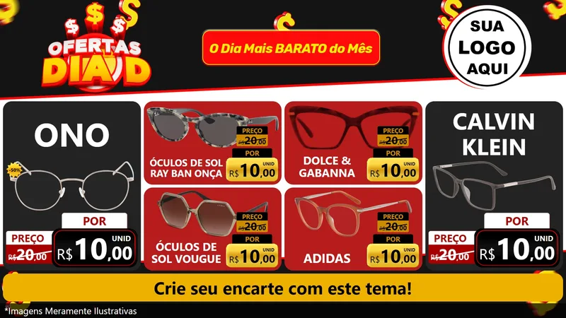 Modelo de TV para TV Horizontal com o tema Ofertas Dia D para Óticas