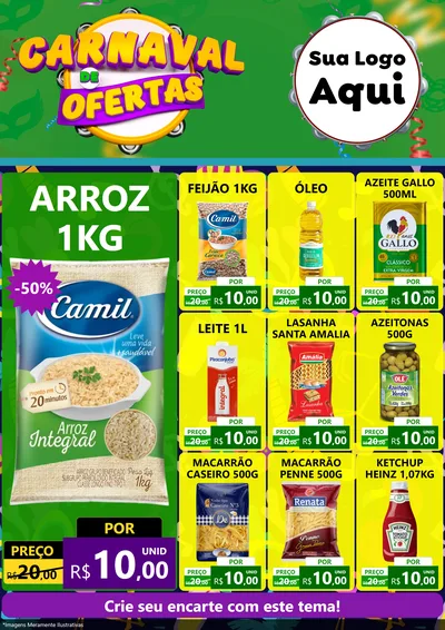 Modelo de Encarte para Encarte A4 Vertical com o tema Carnaval de Ofertas para Supermercado