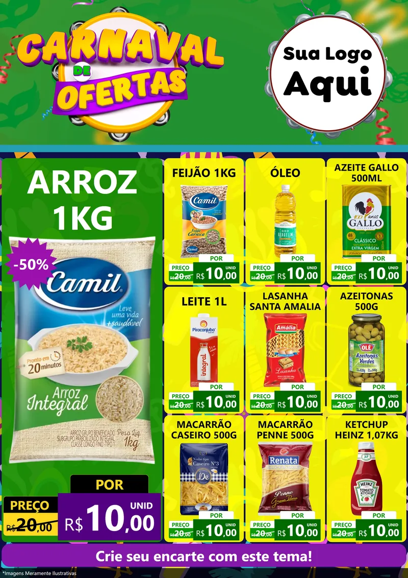Modelo de Encarte para Encarte A4 Vertical com o tema Carnaval de Ofertas para Supermercado