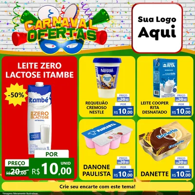 Modelo de Rede Social para Feed Facebook com o tema Carnaval de Ofertas para Frios e Laticínios