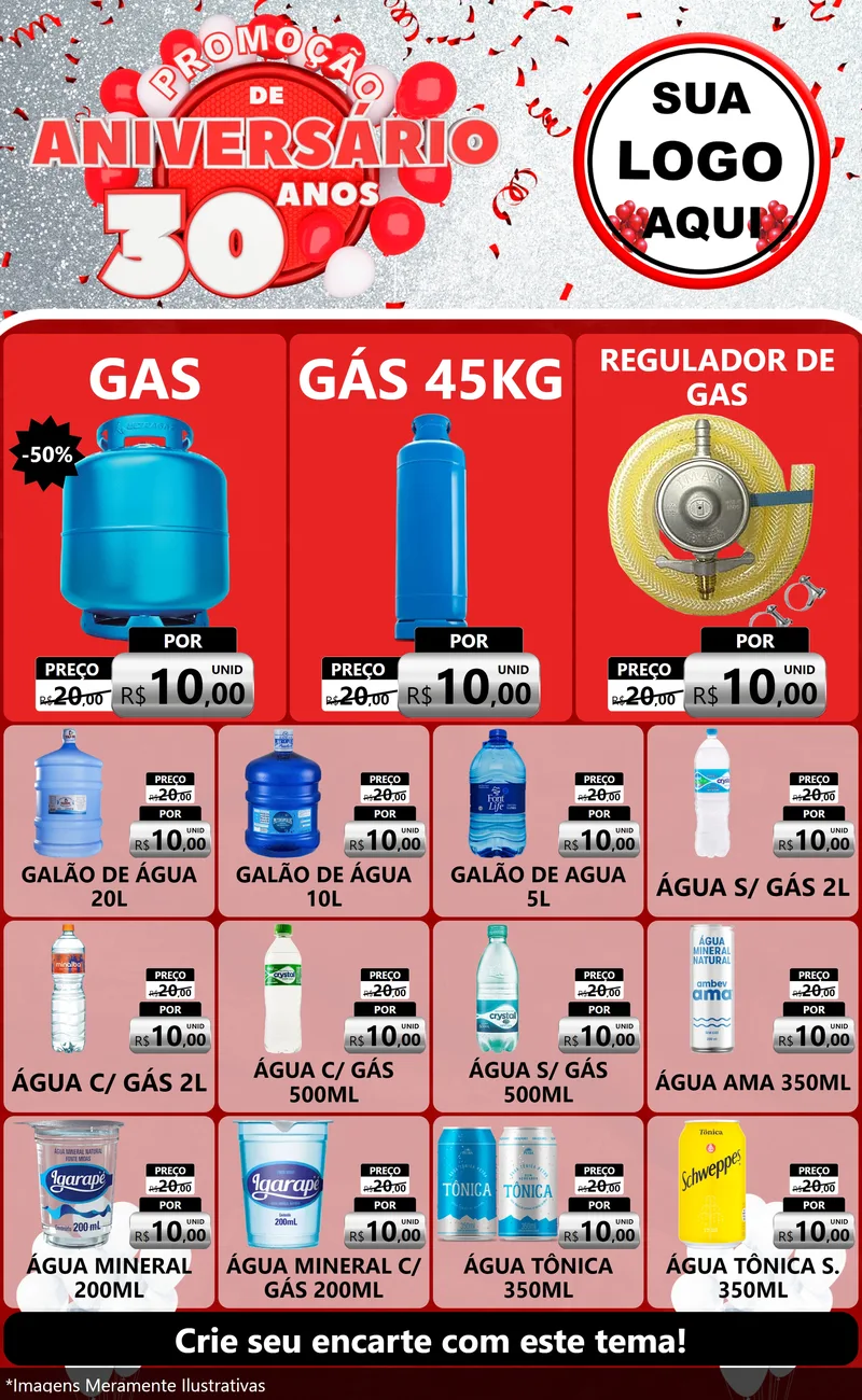 Modelo de Encarte para Encarte Grande com o tema Promoção de Aniversário - 30 Anos para Água e gás