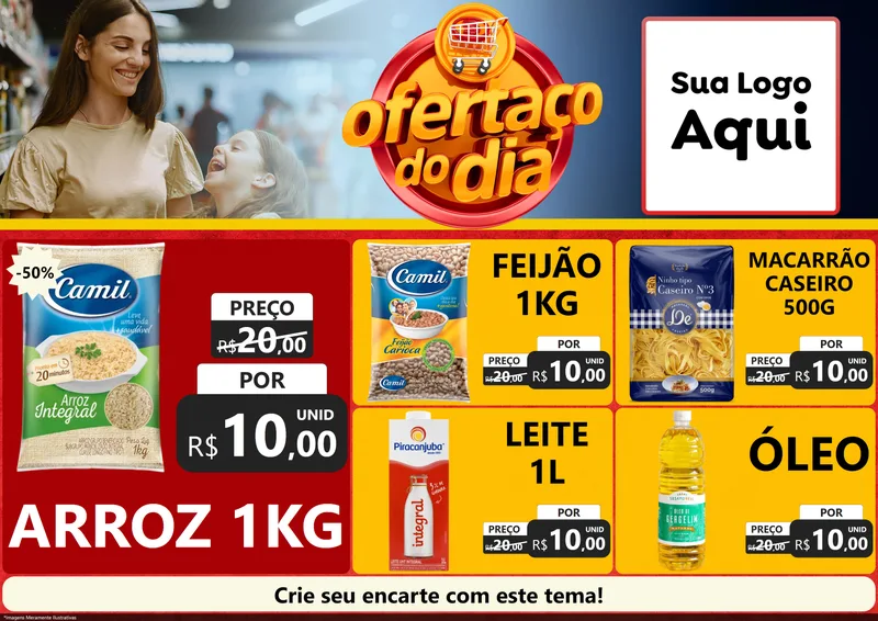 Modelo de Encarte para Encarte A4 Horizontal com o tema Ofertaço Do Dia para Supermercado