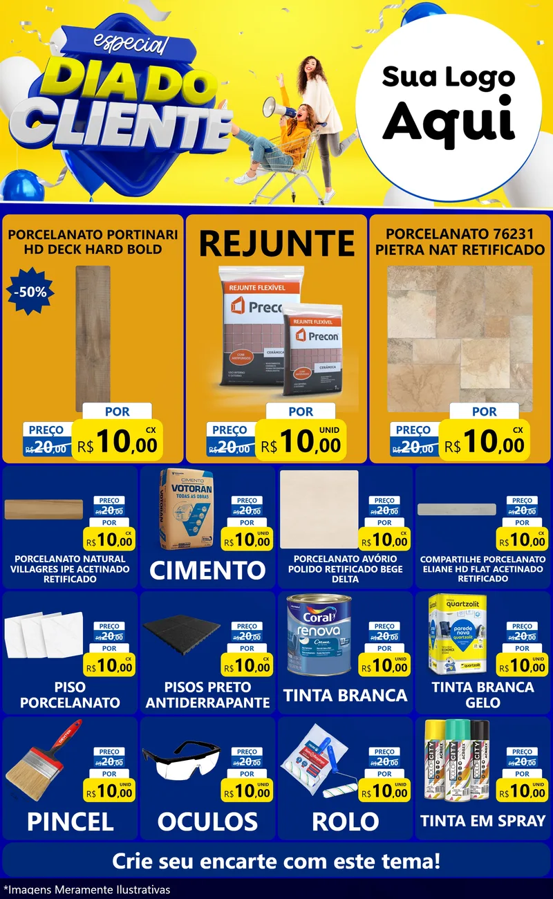 Modelo de Encarte para Encarte Grande com o tema Especial Dia do Cliente para Pisos e revestimentos