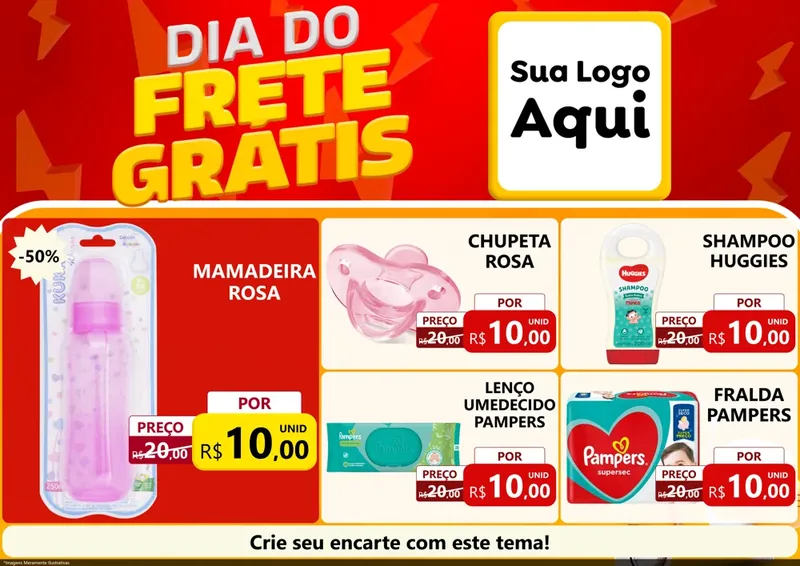 Modelo de Encarte para Encarte A4 Horizontal com o tema Dia do Frete Grátis para Bebês