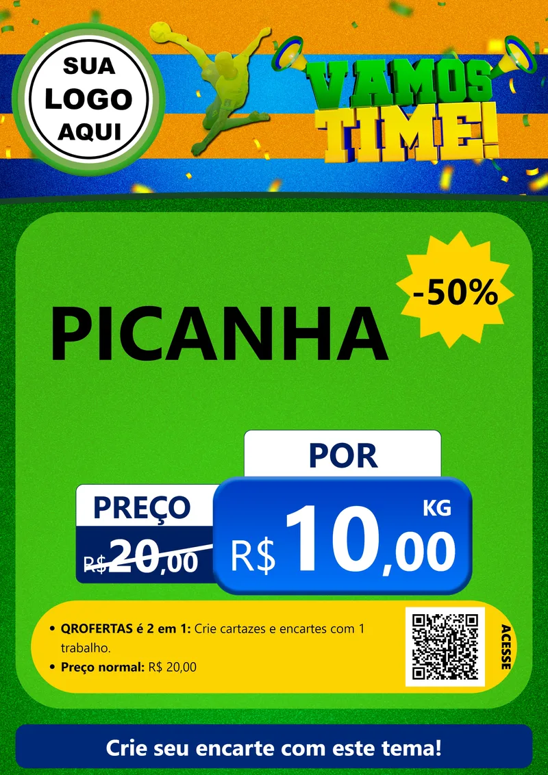Modelo de Cartaz para Cartaz A4 Vertical com o tema Vamos Time! para Açougue