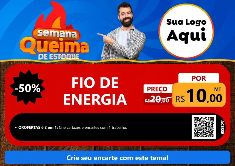 Modelo de Cartaz para Cartaz A4 Horizontal com o tema Semana Queima de Estoque para Materiais Elétricos