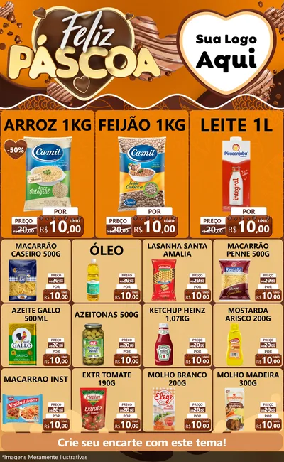 Modelo de Encarte para Encarte Grande com o tema Feliz Páscoa para Supermercado