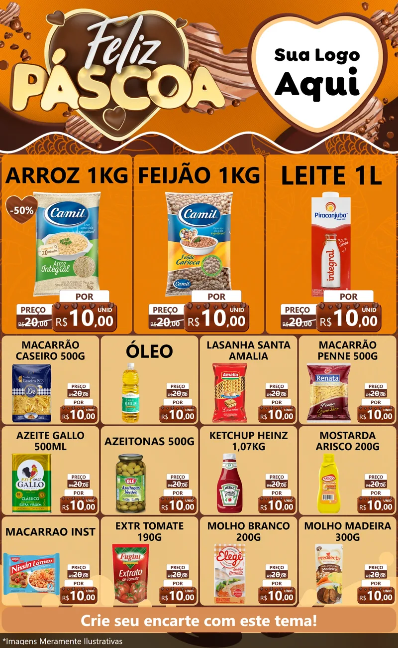 Modelo de Encarte para Encarte Grande com o tema Feliz Páscoa para Supermercado