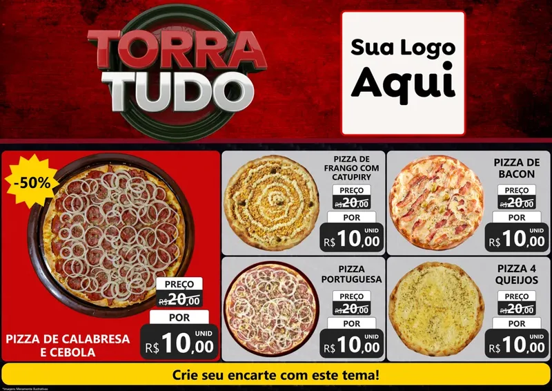 Modelo de Encarte para Encarte A4 Horizontal com o tema Torra Tudo para Pizzaria