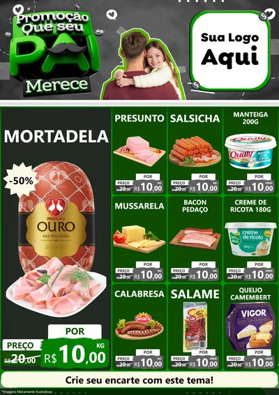 Modelo de Encarte para Encarte A4 Vertical com o tema Promoção Que seu Pai Merece para Frios e Laticínios