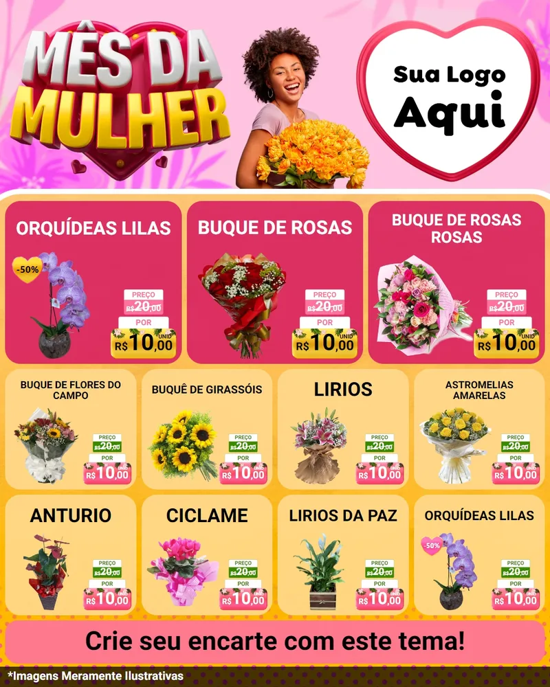 Modelo de Rede Social para Feed Instagram com o tema Mês da Mulher para Floricultura e jardim