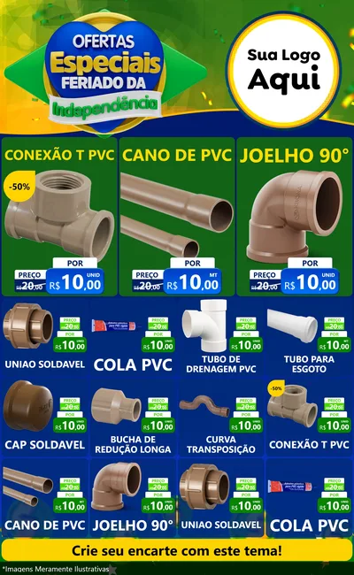 Modelo de Encarte para Encarte Grande com o tema Ofertas Especiais Feriado da Independência para Tubos e conexões