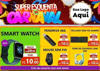 Modelo de Encarte para Encarte A4 Horizontal com o tema Super Esquenta de Carnaval para Informática