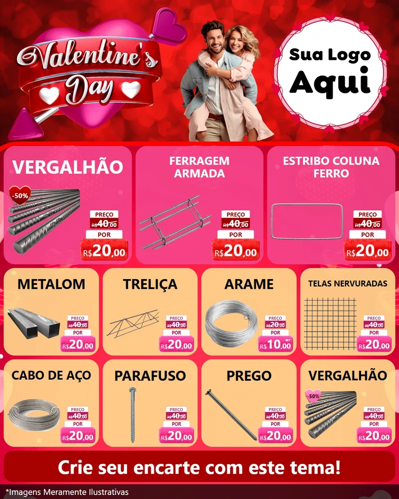 Modelo de Rede Social para Feed Instagram com o tema Valentine's Day para Ferragens