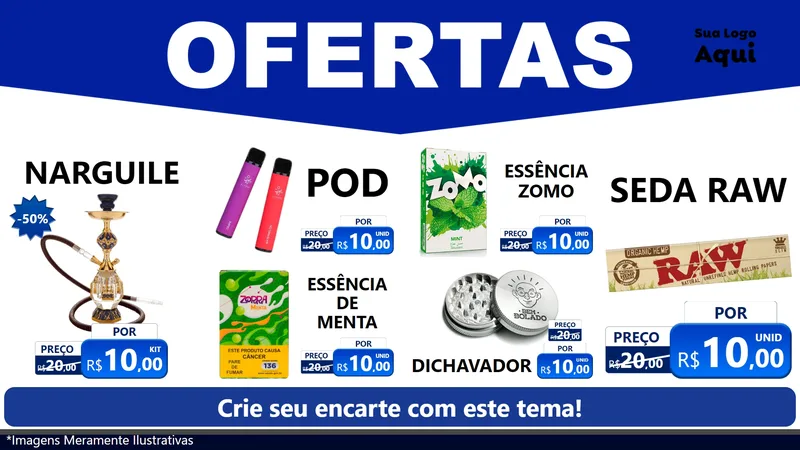 Modelo de TV para TV Horizontal com o tema Ofertas Azul Cartaz para Tabacaria