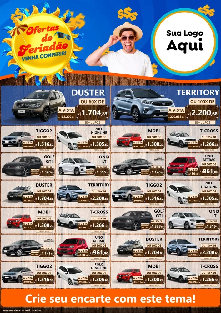 Modelo de Encarte para Encarte A4 Vertical com o tema Ofertas do Feriadão para Concessionaria de Carros