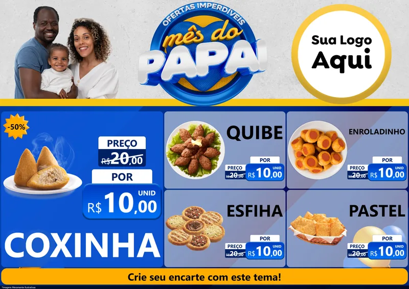 Modelo de Encarte para Encarte A4 Horizontal com o tema Ofertas Imperdíveis Mês Do Papai para Salgadaria