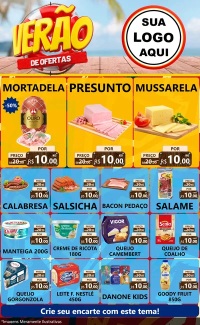 Modelo de Encarte para Encarte Grande com o tema Verão de Ofertas para Frios e Laticínios