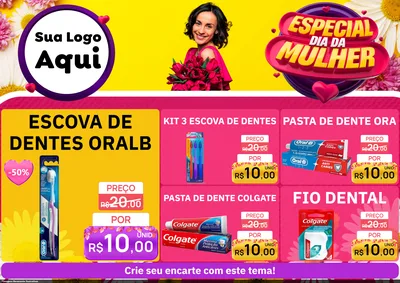 Modelo de Encarte para Encarte A4 Horizontal com o tema Especial Dia da Mulher para Higiene Pessoal