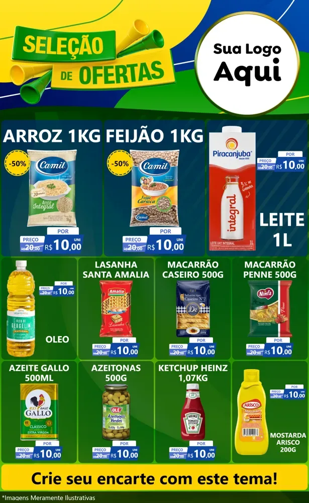 Modelo de Encarte para Encarte Grande com o tema Seleção de Ofertas - Copa para Supermercado