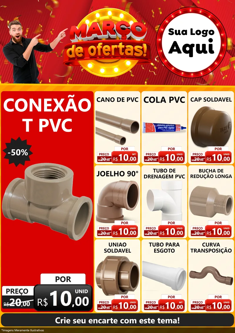 Modelo de Encarte para Encarte A4 Vertical com o tema Março de Ofertas! para Tubos e conexões