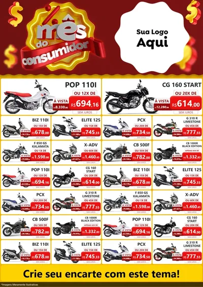 Modelo de Encarte para Encarte A4 Vertical com o tema Mês do consumidor para Concessionaria de Motos