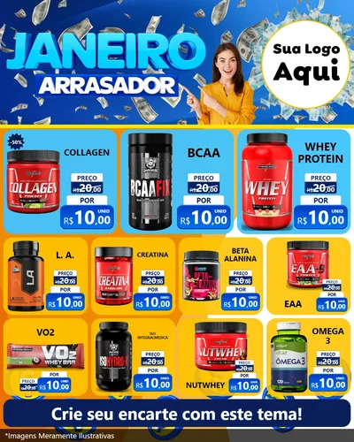 Modelo de Rede Social para Feed Instagram com o tema Janeiro Arrasador para Suplementos alimentares