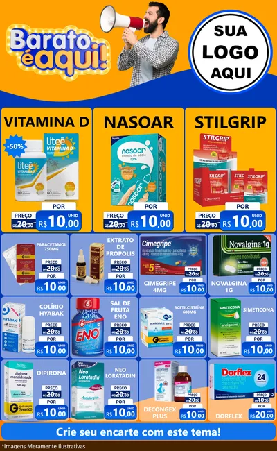 Modelo de Encarte para Encarte Grande com o tema Barato é aqui para Farmácia