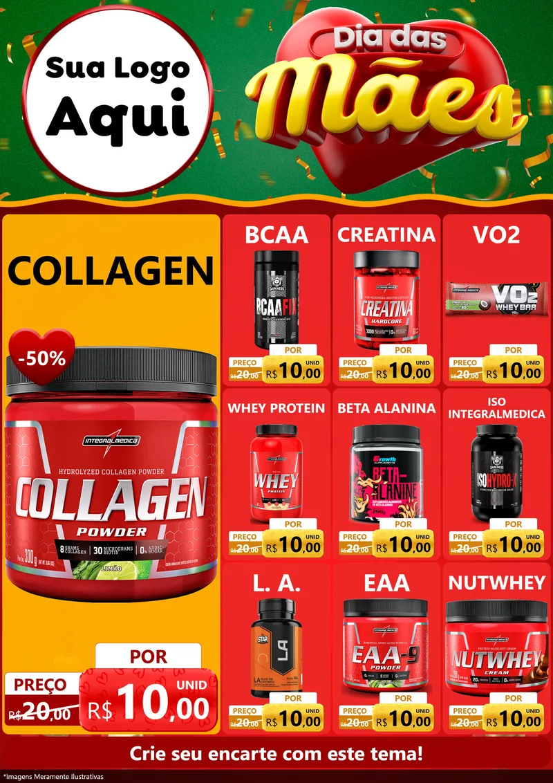 Modelo de Encarte para Encarte A4 Vertical com o tema Dia das Mães para Suplementos alimentares