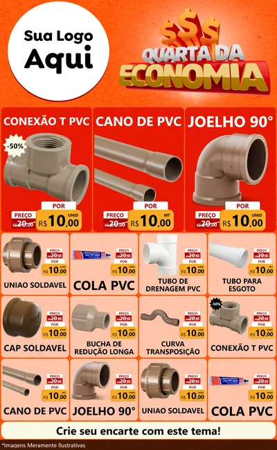 Modelo de Encarte para Encarte Grande com o tema Quarta da Economia para Tubos e conexões