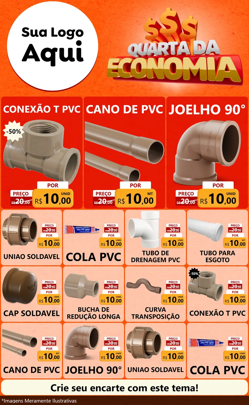 Modelo de Encarte para Encarte Grande com o tema Quarta da Economia para Tubos e conexões