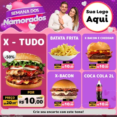 Modelo de Rede Social para Feed Facebook com o tema Semana dos Namorados para Hamburgueria