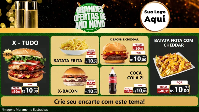 Modelo de TV para TV Horizontal com o tema Grandes Ofertas de Ano Novo para Hamburgueria