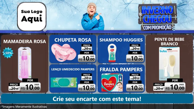 Modelo de TV para TV Horizontal com o tema Inverno Chegou Com Promoção para Bebês