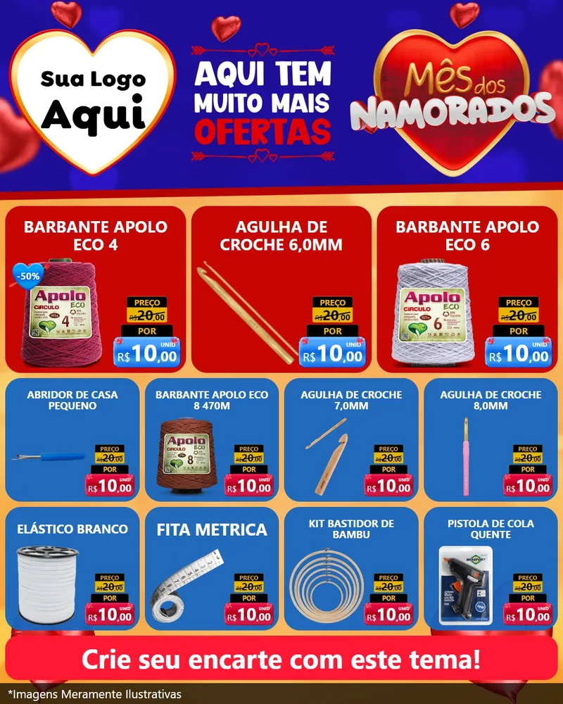 Modelo de Rede Social para Feed Instagram com o tema Mês dos Namorados para Armarinho e Aviamentos