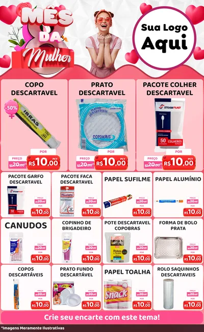 Modelo de Encarte para Encarte Grande com o tema Mês da Mulher para Embalagens