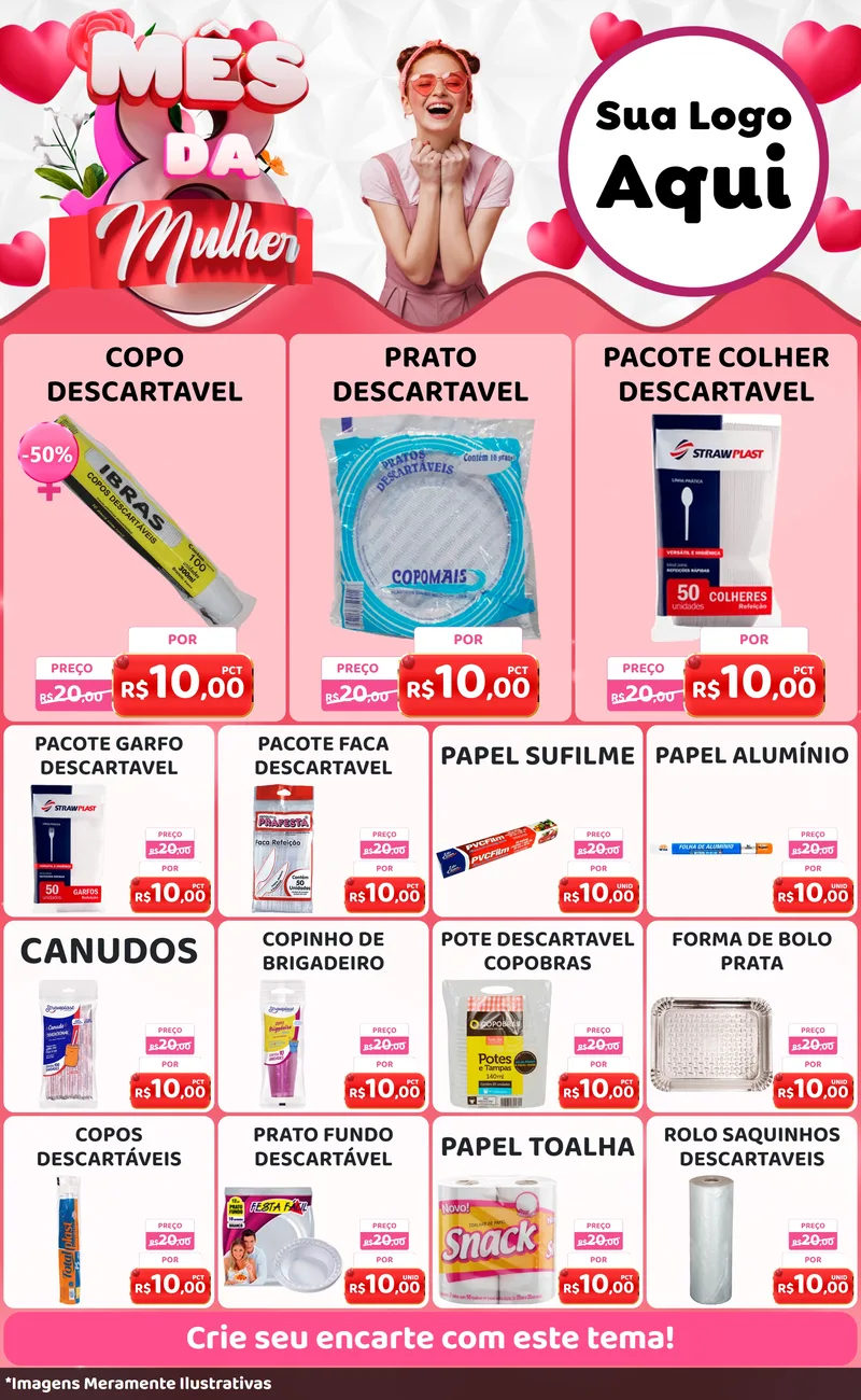 Modelo de Encarte para Encarte Grande com o tema Mês da Mulher para Embalagens